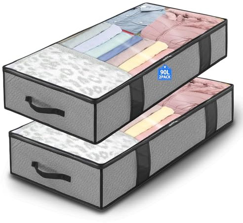 Lrocotanc 2 Stück 90L Unterbett Aufbewahrungsbox- Unterbettkommode - Aufbewahrungstasche mit Reißverschluss und Griff - Storage Bags - Für die Aufbewahrung von Kissen, Kleidung, Decken und Bettdecken