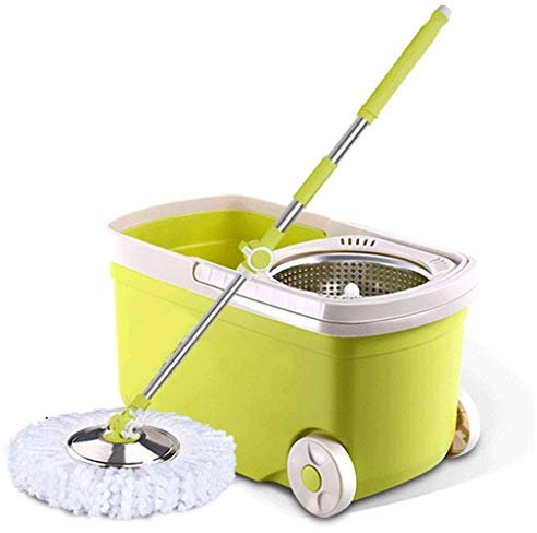 Msuiiixcccc Mop - Spin Mop Bucket with Stainless Steel Spin Dry Basket Telescopic Handle Pole, Mop Bucket Kit, Microfiber Heads Replacement
