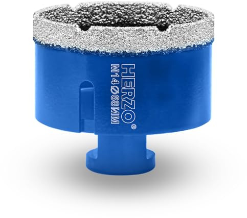 HERZO Broca de Diamante 68 mm con rosca M14 para taladrado en seco de porcelana Azulejos de granito mármol