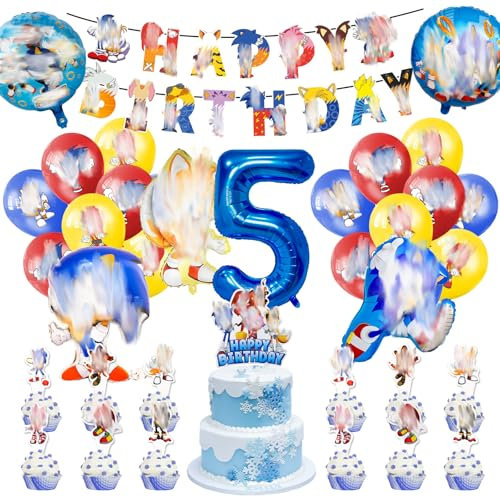 38 Stück Geburtstagsdeko, Luftballons Geburtstag mit Folienballon Tortendekoration Banner, Deko 5. Geburtstag Party Deko Kindergeburtstag Deko(Blau-5 Jahre)