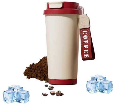 ZHUIYIWIN Taza térmica café para llevar 500ml, taza de café para llevar con tapa y pajita, Termo Café Hermético para Café Frío y Caliente, Leche y Té Térmica de Acero Inoxidable BPA Free Rojo