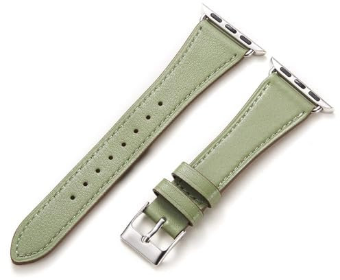 AoYi Cuir Bracelet Italien Véritable Femme Hommes Compatible avec Apple Watch 38mm 40mm 41mm 42mm, Strap Luxe pour iWatch Series 11 10 9 8 7 6 5 4 3 2 1 SE3 SE2 SE, Vert