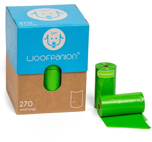 Woofpanion Improved Dog Poop Bags - Extra Strong Leak Proof Waste Bags Made from Recycled Plastic Unscented Refill Rolls for Easy Cleanup 18 rolls | 270 bags