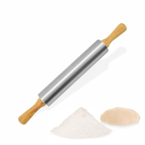 Wooden Rolling Pin Lightweight Kitchen Baking Rolling Pin with Handle Suitable for Chapati Cookies Pie Crusts Bread Making Doug Pastry Pizza Dough Restaurants Kitchen Home Accessories (Pack of 1)