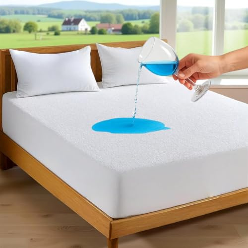 Elite Essentials 100% Waterproof Mattress Protector, Cotton Terry Top – Non-Noisy & Anti-Allergy Small Double Mattress Protector (122x190cm) Extra Deep 30cm Stretch Skirt – White