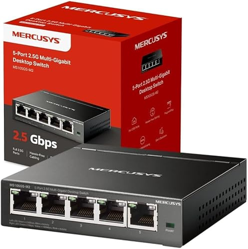 MERCUSYS MS105GS-M2 5-Port 2.5Gbps Network Switch, Ethernet Splitter | 2.5Gbps Super-Fast Connection, Plug & Play, Silent Operation, Metal Casing, Ideal for 2.5G NAS/Server/Gaming/AP/4K Video