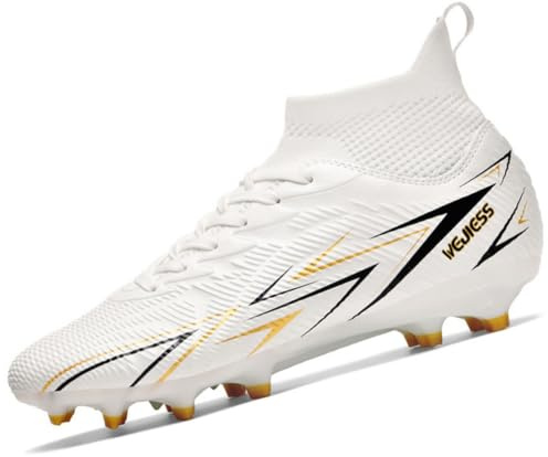 WEJIESS Scarpe da Calcio Uomo High Top Spikes,Tacchetti Teenager Training Scarpe da Calcetto, Design Aerodinamico, Suola in Tacchetti per Campo Verde, Colori Vivaci