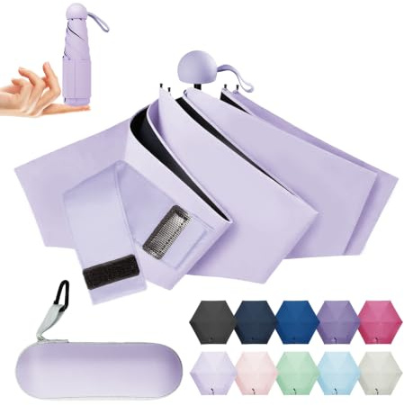 LILAC Mini Regenschirm Leicht & Kompakt, UPF 100+ UV-Schutz Taschenschirm | Für Damen, Herren & Kinder. 90cm Spannweite. Inkl. Hartschalen-Etui & Karabiner. Ideal als Kleiner Reiseschirm.