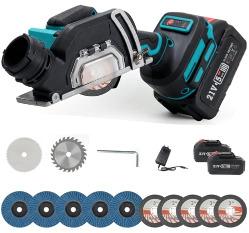 Mini amoladora angular de batería compatible con batería Maa-kita de 18 V, amoladora angular sin escobillas pequeña con 2 baterías de 3000 mAh, amoladora de corte de 19500 RPM para metal, azulejos