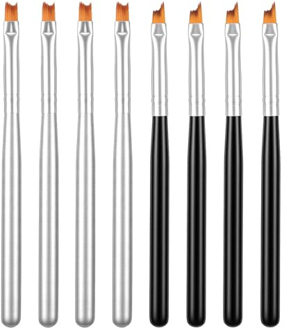 TIESOME 8 Pcs French Tip Nail Brush, Oblique Head French Manicure Brush Moon Shape Nail Painting Brushes, Wood Handle, Fine Ink Tip for Salon Home Use, Easy Control for Classic White Tips