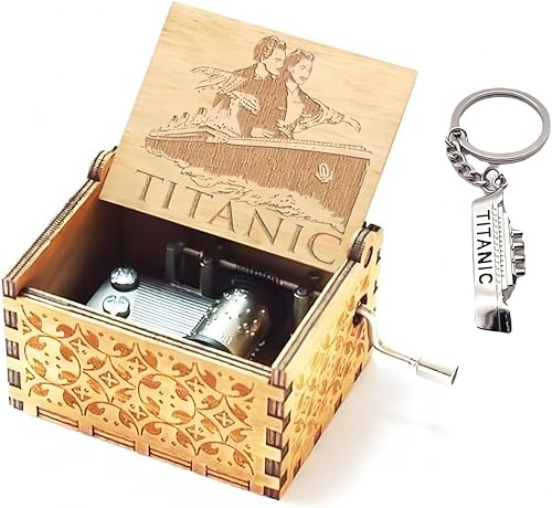 Cuzit Spieluhr zum Film Titanic mit dem Thema My Heart Will Go On - Antik geschnitzt, mit Handkurbel, holzfarbene Musikbox, Spielzeug, Geschenk zum Valentinstag (Taupe)