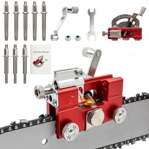 Afilador Cadena Motosierra, Afilador Manual con Manivela | Con 5 Muelas Gruesas y 3 Finas, Guía Angular, Posicionamiento Preciso para Afilar Cadena de Motosierra