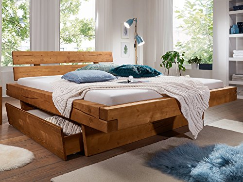 möbelando Balkenbett Massivholzbett Bettrahmen Ehebett Bettgestell Bett Morant Bay I