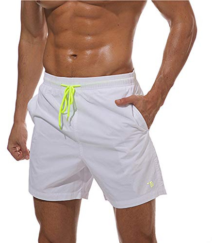 donhobo Men's Swim Trunks Shorts, Mesh Lining Board Hawaiian Suit White M