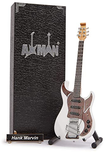 Axman Hank Marvin (The Shadows) Miniatur-Gitarren-Nachbildung, handgefertigt, Ornament, 1/4-Maßstab, inklusive Displaybox, Namensschild und Miniatur-Gitarrenständer