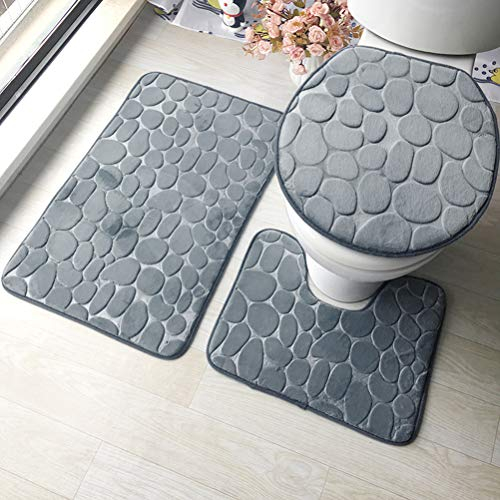 3 Stück rutschfeste Ständer Badematten Set atmungsaktivem Memory-Schaum Bad-Teppiche angenehm weiches Wasser saugfähig WC Badezimmer Teppich Rutschfest Ständer Unterstützung (3er Set Grau)