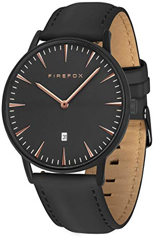 FIREFOX Damenuhr Herren- Armbanduhr Passion analog Quarz Edelstahl Lederarmband schwarz Zifferblatt Rosegold 5 ATM wasserdicht FFPL02-121