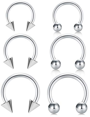 Longita 6 Stück 16G Septum Piercing Nasenpiercing Chirurgenstahl Helix Tragus Knorpel Piercings Ohr Lippe Hufeisen Ring Köperschmuck Innen 8-12mm