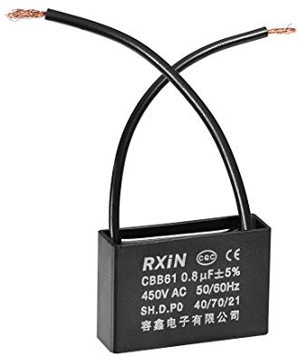 sourcing map Ceiling Fan Capacitor CBB61 0.8uF 450V AC 2 Wires Metalized Polypropylene Film Capacitors 36.5x11x24.5mm for Water Pump Motor Generator