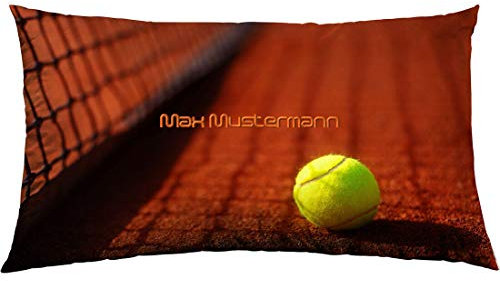 Manutextur Kissen mit Namen - Motiv Tennis - viele Motive - Kissenhülle inklusive Füllung - Größe 30x50 cm - personalisiert - persönliches Geschenk mit Wunsch-Motiv und Wunsch-Name