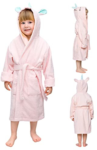 Twinzen - Accappatoio Unicorno - Ragazza e Ragazzo - 100% Cotone Oeko-Tex - Accappatoio Doccia e Vestaglia Bambini - 5-6 Anni