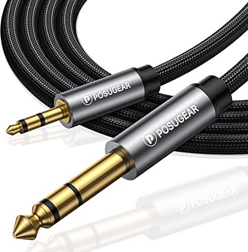 POSUGEAR 3.5mm, Nylon Trenzado 3.5mm a 6.3mm Cable Audio Estéreo HiFi Macho a Macho para Reproductores de MP3, PCs, Amplificadores, Mesas de Mezclas Ordenadores- 5M