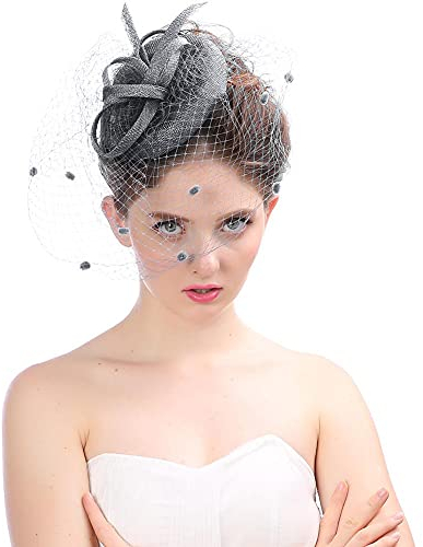 Fascinator Hüte Damen Mädchen Haar Clip Elegant Accessoire Haarklammer Schleier 20er Jahre Kopfschmuck Cocktail Tea Party Kopfbedeckung Pillbox Stirnband Haarnadel Haarschmuck Hochzeit Kirche