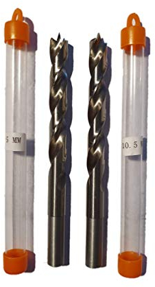 jjw-germany 2 St. HSS-G Präzisions Holzbohrer Spiralbohrer (D= 10,5 mm) mit Zentrierspitze, Schaft 10 mm