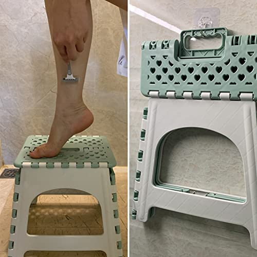 TRANOMOS Shower Stool for Inside Shower Shaving Legs, Foldable Shower Small Shower Stool, Waterproof Plastic Corner Shower Foot Rest, Pedicure Stand Foot Rest,Green
