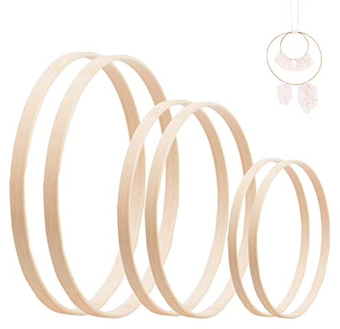Gotetiso Mobile Ring Holz 6 Stück Bambus Ringe Kranz Ringe Bambus Blumenkranz Holz Makramee Handwerk Reifen Bambus Ring Traumfänger Makramee Hoops für DIY Dekoration Hochzeitskranz Handwerk 3 Größen