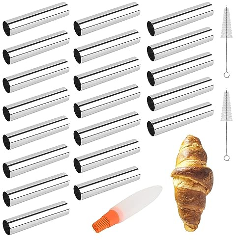 Cannoli Formen, MKNZOME 20 Stück Schillerlockenform Edelstahl Croissant Form Schaumrollenform Spirale Horn Tubes Hörnchen Backform Schaumrollen set für Sahnehorn Croissant Backform