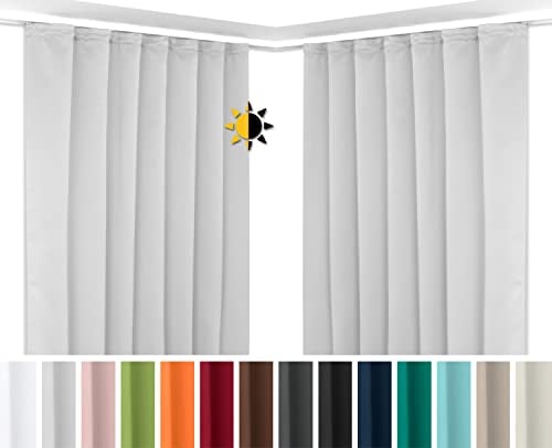 BEAUTEX 2er Set Kräuselband Verdunkelungsvorhang mit U-Band, Gardinen abdunkelnd und Blickdicht (B=140 cm, H=175 cm, Hellgrau)