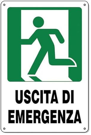 Cartello 20cm x 30cm - Resistente UV - Impermeabile - Facile da installare - Fori inclusi (USCITA D'EMERGENZA A SINISTRA)