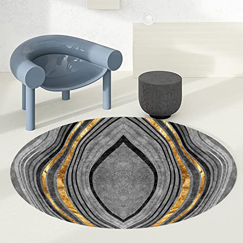 ARUGYTEI Teppich rund 70 cm Durchmesser Kurzflor Teppiche Waschbar Anti-Rutsch Fußmatten Heimat Sekretariat Heimbüro Sofa Sessel,Black Grey ø 70cm