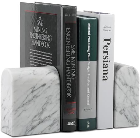 Koville Serre-livres en marbre italien naturel pour étagères, serre-livres pour livres lourds, 5,9 kg, serre-livres en forme d'arche de triomphe, décoration d'étagère de bureau, pour CD/jeux vidéo