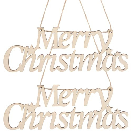 SEWACC 2 cartelli in legno con scritta Merry Christmas e scritta in inglese Merry Christmas (lingua italiana non garantita)