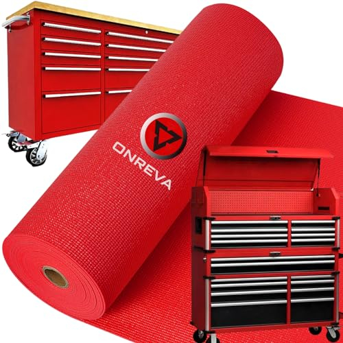 Tool Box Liner 16 inch x 18 ft, Thick Heavy Duty Drawer Liner for Toolbox, Rolling Tool Chest, Cabinet, Workbench - Red Non-Slip Foam Organizer Mat