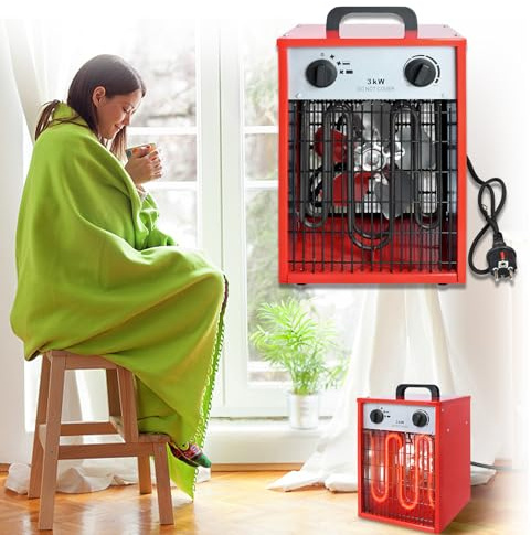 VA-Cerulean Heizlüfter Elektroheizung 3KW Elektroheizgebläse mit Integriertem Thermostat und Überlastschutz 220V Zuhause Elektroheizer Bauheizer