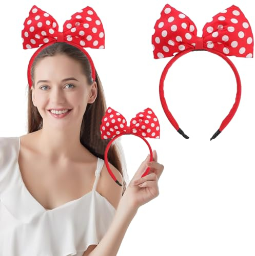 WJRQD Rotes Tupfen Bow Headband für Frauen und Mädchen - Große Schleife Haar-Accessoire für Party, Cosplay, Weihnachten oder Halloween
