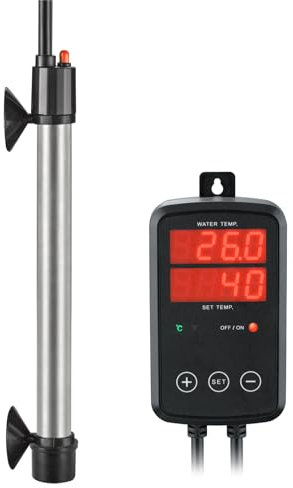 Weipro Réchauffeur d'aquarium submersible en titane 300 W avec thermostat extérieur à affichage numérique à LED, réglable de 0 à 40 °C, convient pour aquariums de 150 l - 220 l, MX-9016 (300 W)