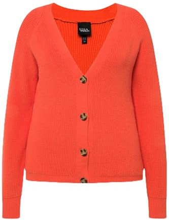 Ulla Popken Damen, Uni mit großen Knöpfen Strickjacke, Hibiskusrot, 46-48