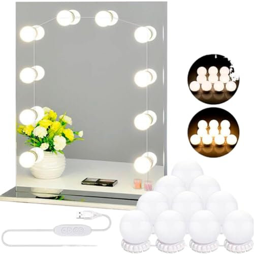Oryx en todos tus días Bombillas para Tocador Estilo Hollywood - 10 Focos - Sensación de Brillo y Estilo - Luz LED Recargable y Diseño Innovador - Brillo Regulable