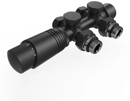 Heizkörperthermostat Heizkörper Durchgangsventil Eckventil 1/2 zoll φ15&16 Hahnblock Heizkörper Thermostat für Badheizkörper Handtuchheizkörper Mittelanschluss Multiblock Set (Schwarz)