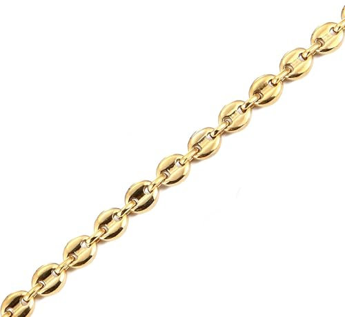 Bishilin Hip Hop Kette Herren 46CM, Edelstahl Halskette ohne Anhänger 7MM Bohnenkette Hip Hop Kette für Männer Gold