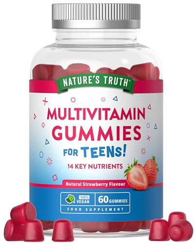 Multivitamin Gummies for Teens | with Vitamin A, C, D, B12, and Zinc | 14 Key Nutrients | Strawberry Flavour | 60 Vegan Gummies | Nature's Truth