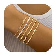 Milacolato Goldvergolder Elastischer Perlenarmband Set - Wasserdichtes Tennisarmband mit Verstellbaren Armbändern