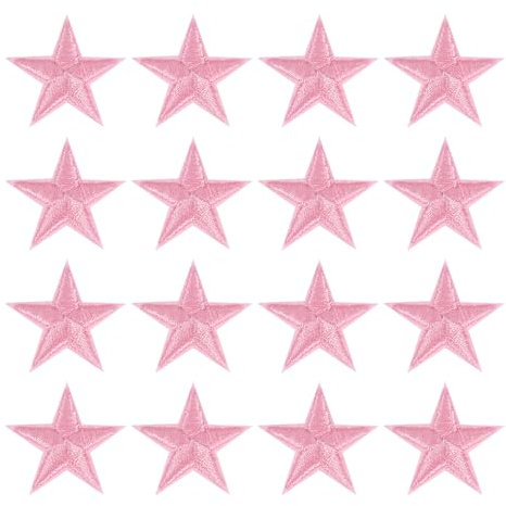 sourcing map 16Pcs Iron on Star Patches, Sew on Star Embroidered Patches, Decorative Repair Patch Applique for DIY Crafts Backpacks Bags Hats Clothes, 29mm Pink