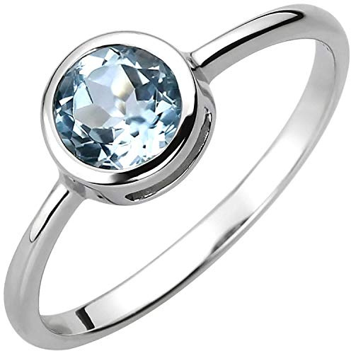 Solitär Ring aus 925 Silber mit Blautopas Topas blau hellblau rund Edelsteinring