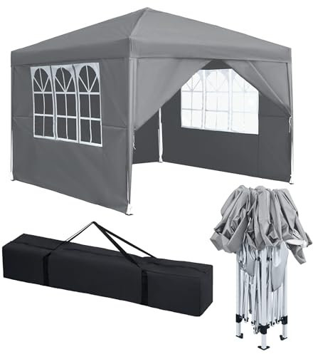 XINZI Pavillon 2.5x2.5 m Faltpavillon mit Wasserdicht Dach Stabil Winterfest Gartenpavillon 2.4-2.6 m Höhenverstellbar Faltbar Partyzelt UV-Schutz 50+ Gartenzelt Camping Pavillion, Silbergrau