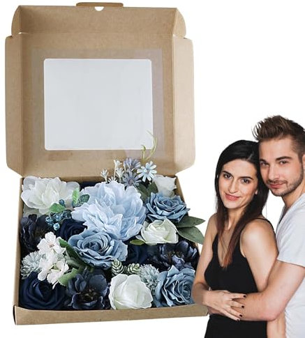 WildHarmony Regalo di fiori conservati - Composizione di fiori di seta, fiori artificiali Fiori finti di seta Rose Bouquet da sposa | Decorazione con fiori di rosa Rose stabilizzate in una scatola per